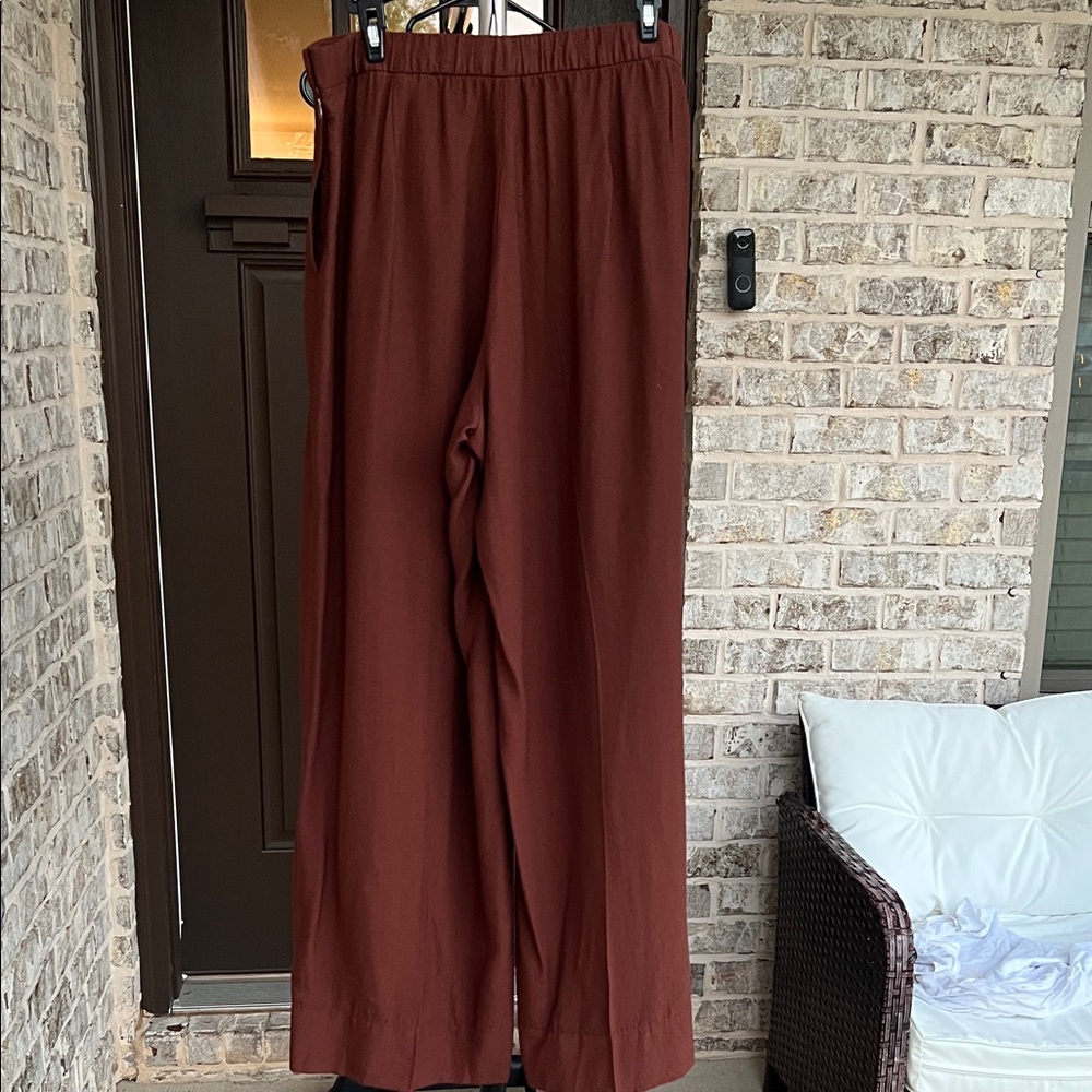 H&M Rust-Brown Wide-Leg  Ankle Pants Side Zipper - Picture 6 of 6